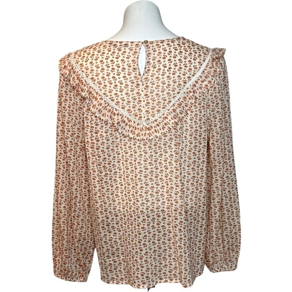 Madewell Ruffle Yoke Prairie Top in Cutout Blooms Long Sleeve Blouse, size L - Picture 6 of 13